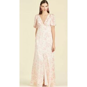 Sachin & Babi 12 Alli Gown Maxi Shift Dress floral Cream V Neck Puff Sleeve